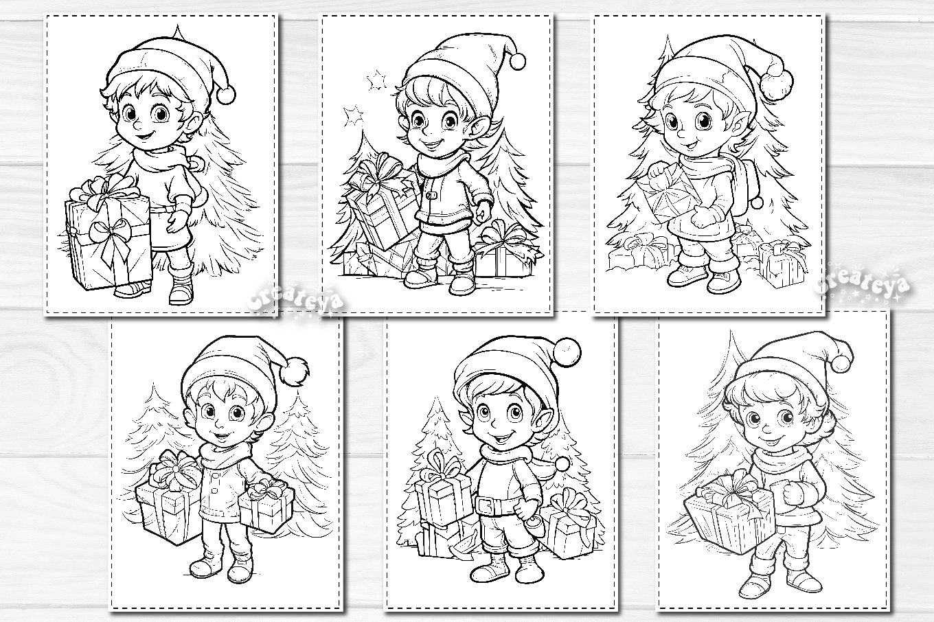 Christmas coloring book elf coloring page bundle printable