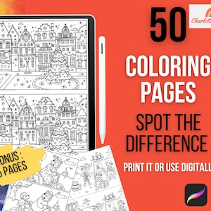 Coloring pages find the differences for kid and adult instant download