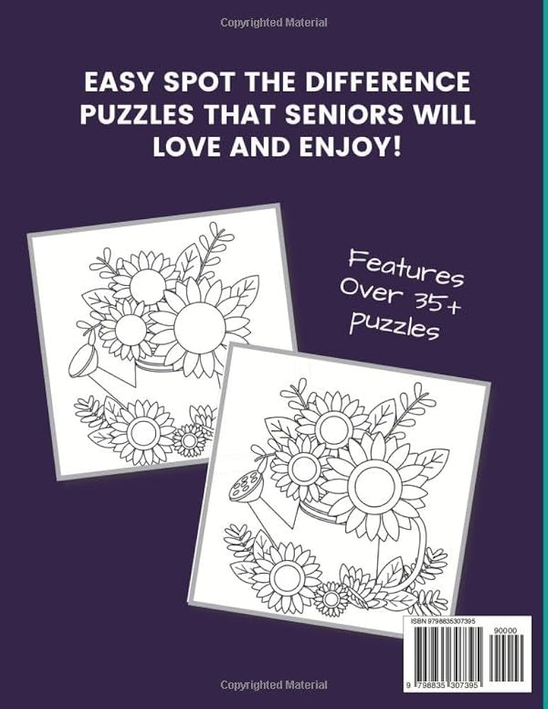 Spot the difference book for seniors easy and relaxing puzzles for elderly adults with dementia parkinsons and alzheimers publishing plush prints books