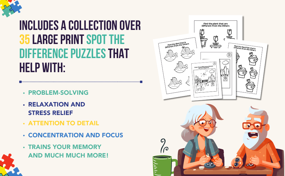 Spot the difference book for seniors easy and relaxing puzzles for elderly adults with dementia parkinsons and alzheimers publishing plush prints books