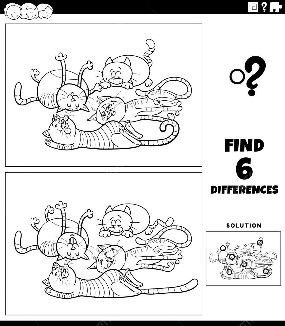 Coloring book page with cartoon sleeping cats spot the differences game vector variations education vector png and vector with transparent background for free download