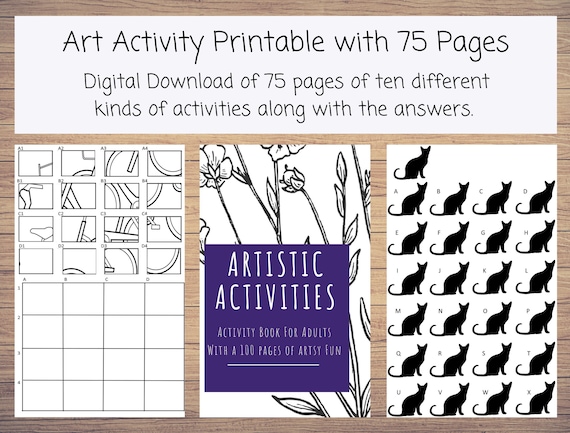 Artistic activities activity book for adults with pages of artsy fun art prompts coloring spot the difference hidden image drawing