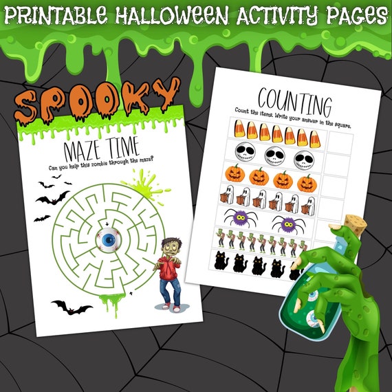 Printable halloween activity pages for kids spooky halloween worksheets with coloring pages spot the difference mazes word search more