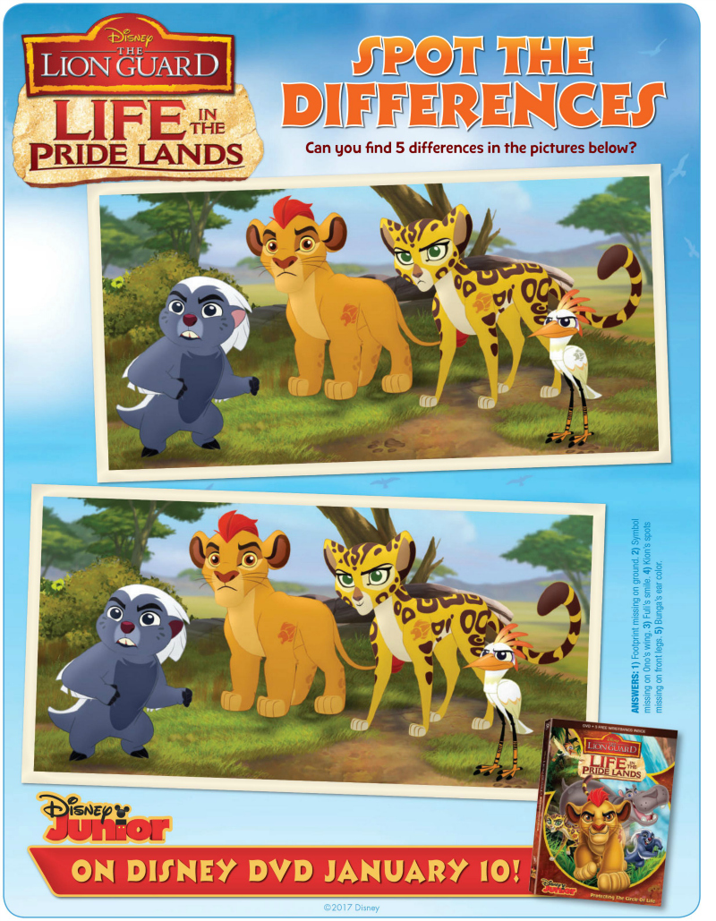 Disney lion guard spot the differences activity page