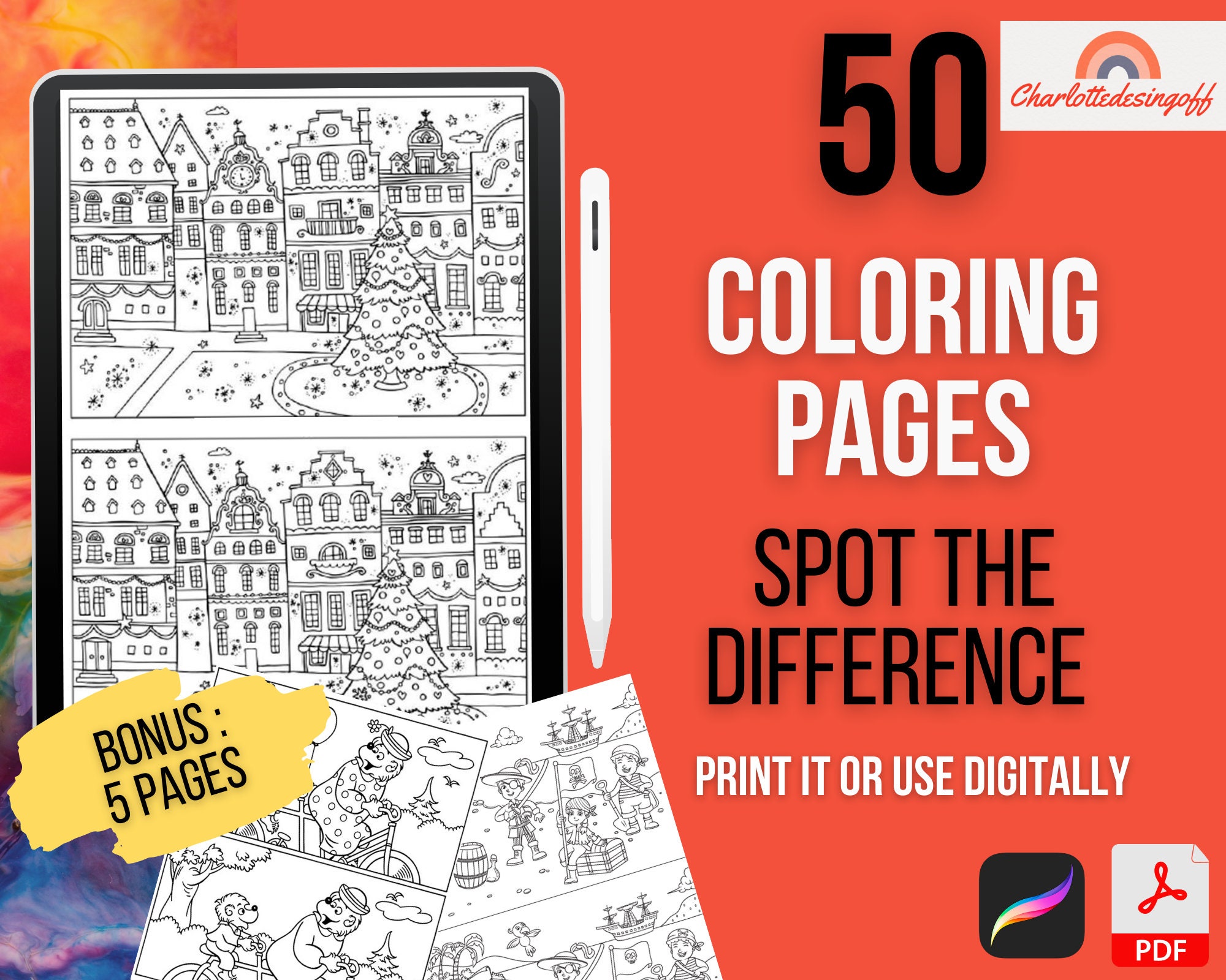 Coloring pages spot the difference for children and