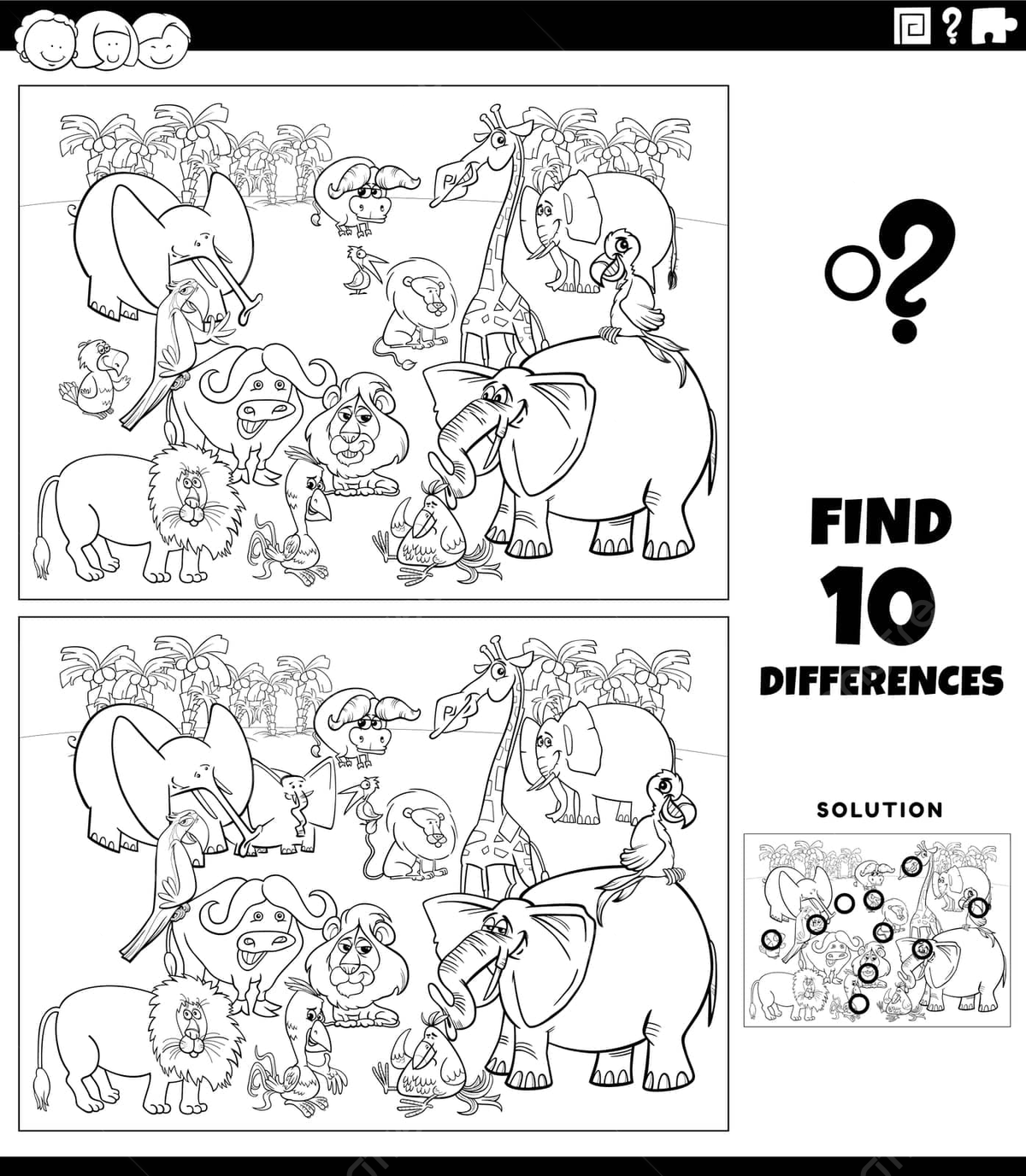 Cartoon safari animals coloring page spot the differences game vector car drawing cartoon drawing animal drawing png and vector with transparent background for free download