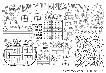 Vector thanksgiving placemat for kids fall
