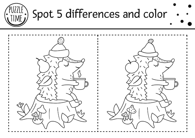 Premium vector find differences game for children thanksgiving black and white educational activity with funny turkey printable line worksheet autumn holiday puzzle for kids fall preschool coloring pagexa