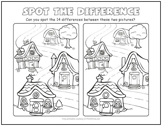 Village spot the difference picture puzzle print it free