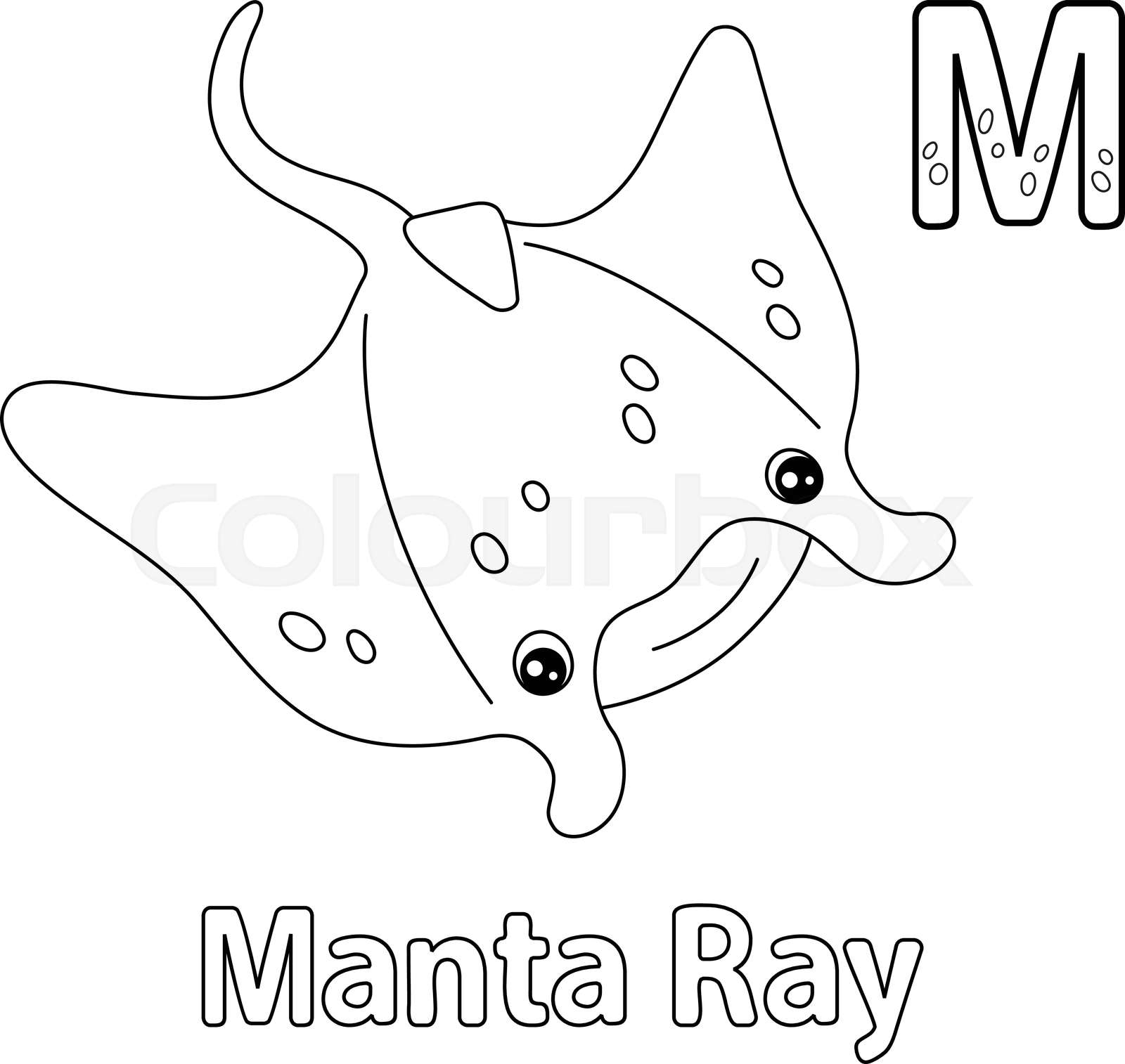 Manta ray alphabet abc coloring page m stock vector