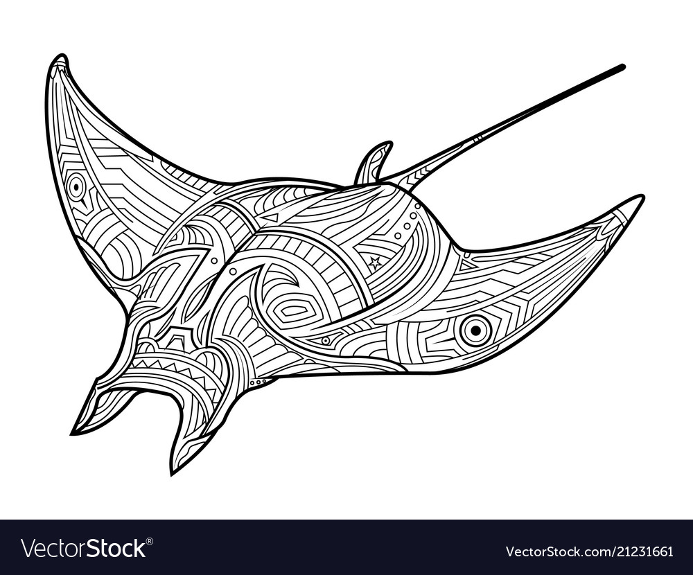 Ornate stingray fish in coloring page style vector image