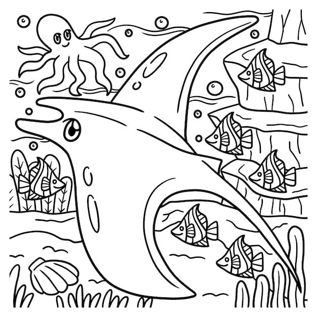 Premium vector manta ray coloring page for kids