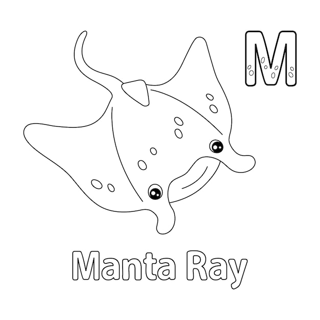 Premium vector manta ray alphabet abc coloring page m