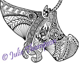 Tribal polynesian manta ray coloring page