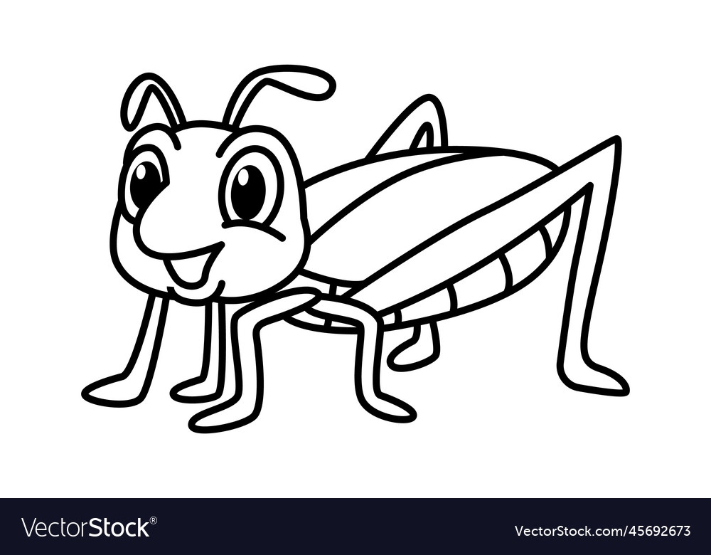 Cute grasshopper cartoon coloring page royalty free vector