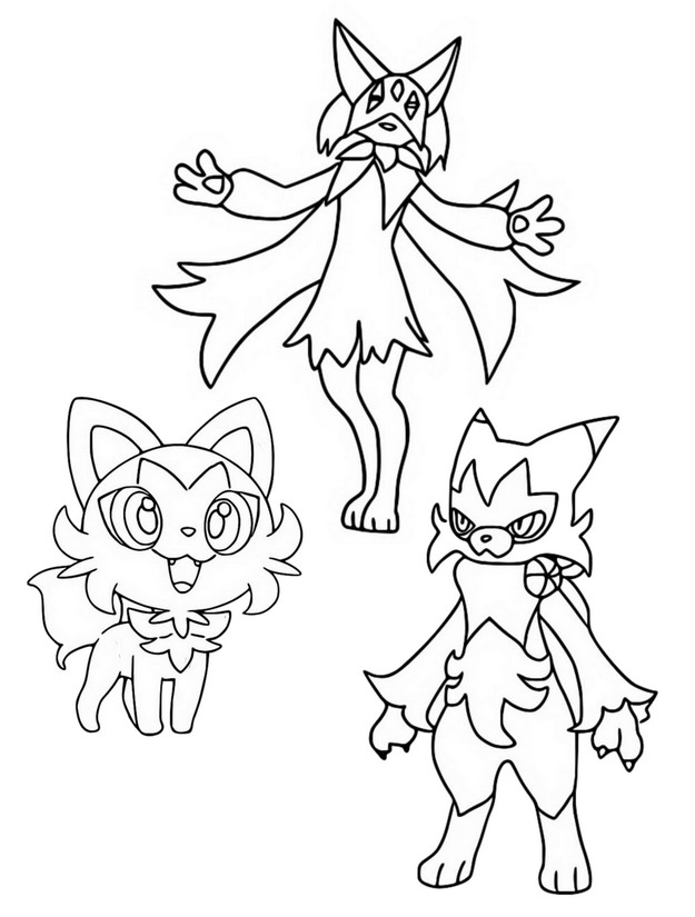 Coloring page pokãmon scarlet and violet sprigatito floragato meowscarada
