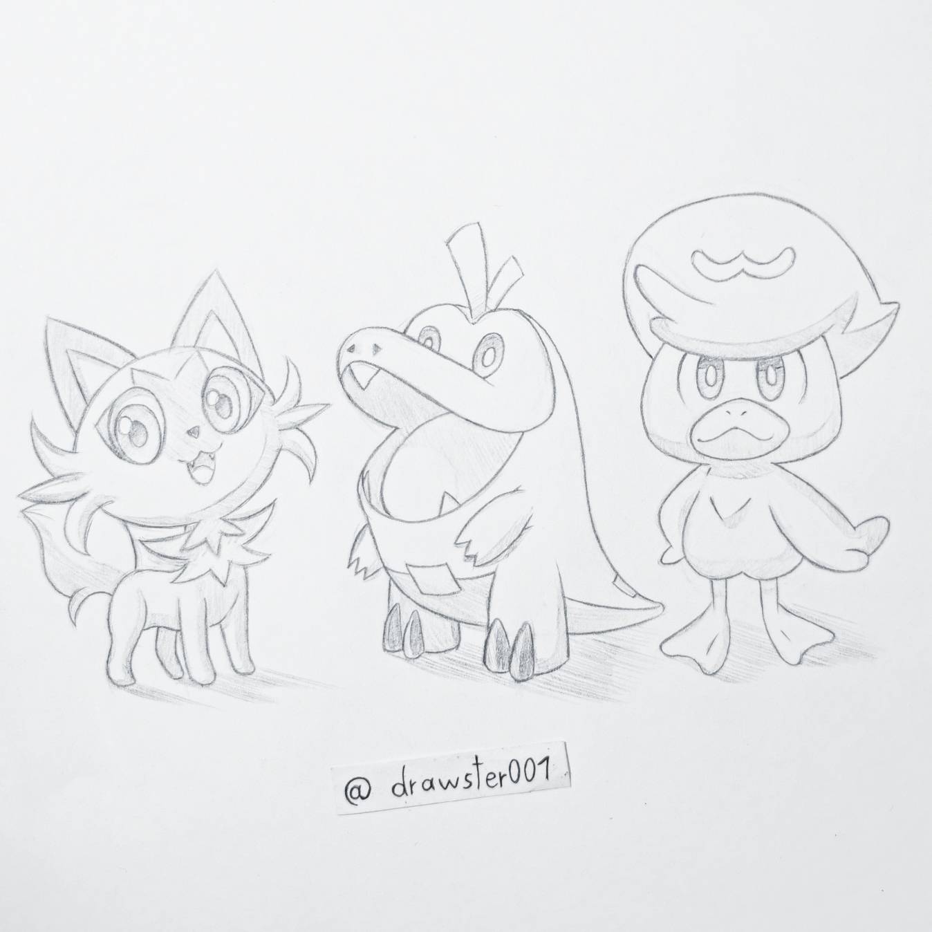 Sketch of sprigatito fuecoco and quaxly by drawster on