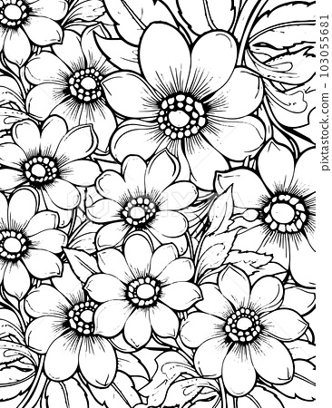 Flower kids and adult coloring page spring and