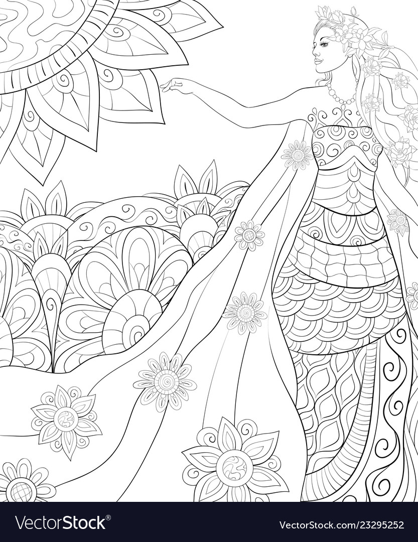 Adult coloring bookpage a cute fairy spring vector image