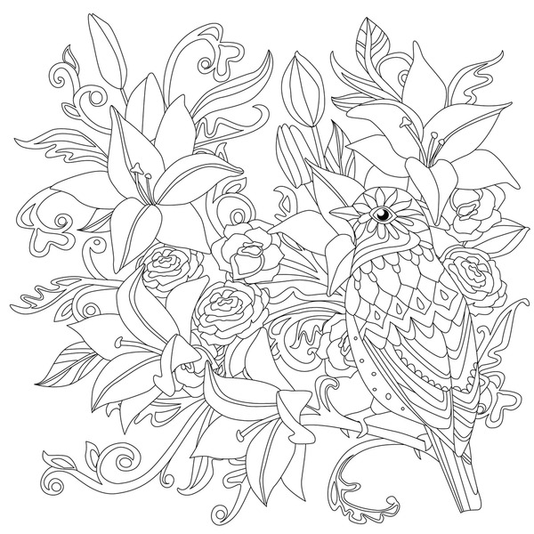 Thousand colouring book flowers birds spring royalty