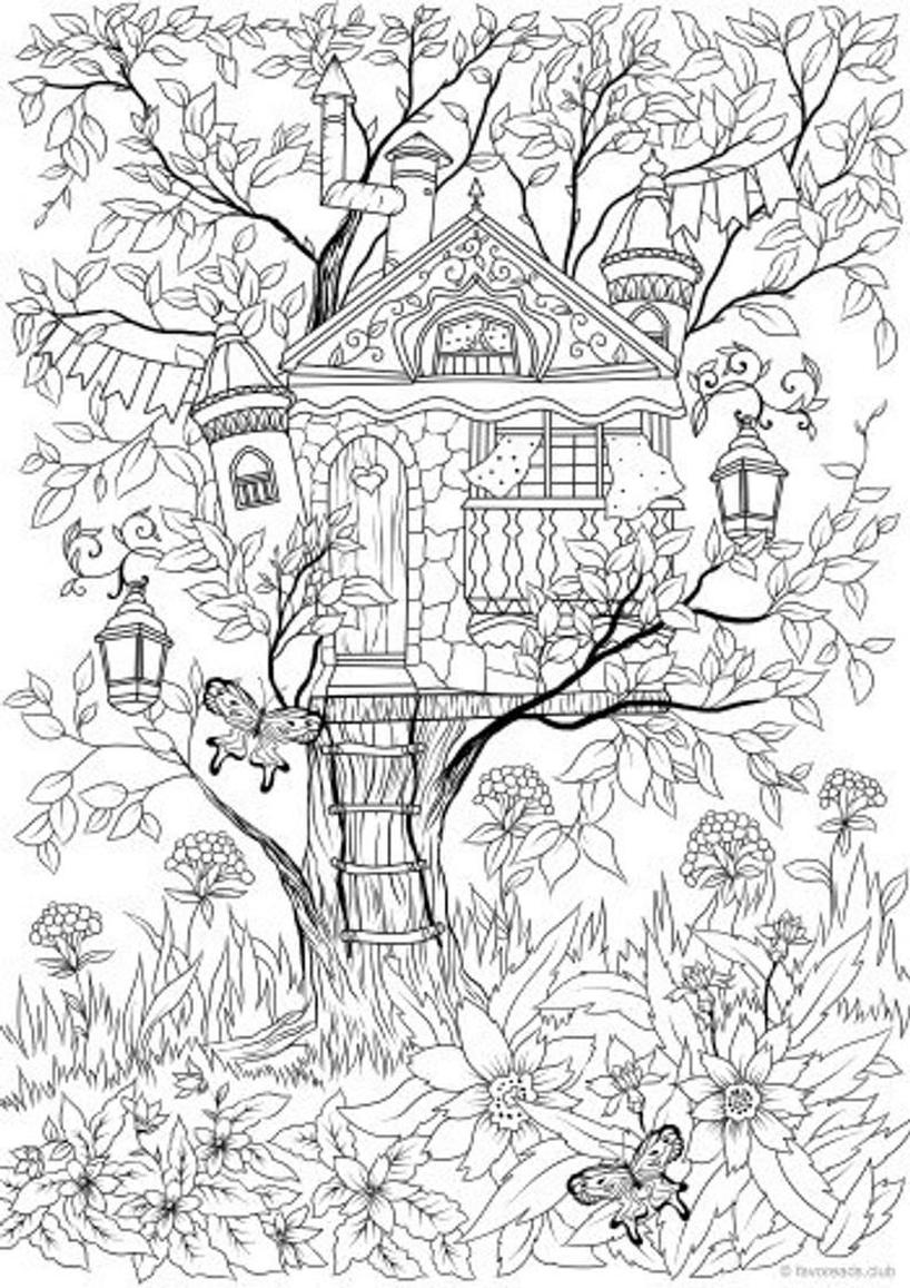 Get this spring coloring pages for adults birdhouse and butterflies