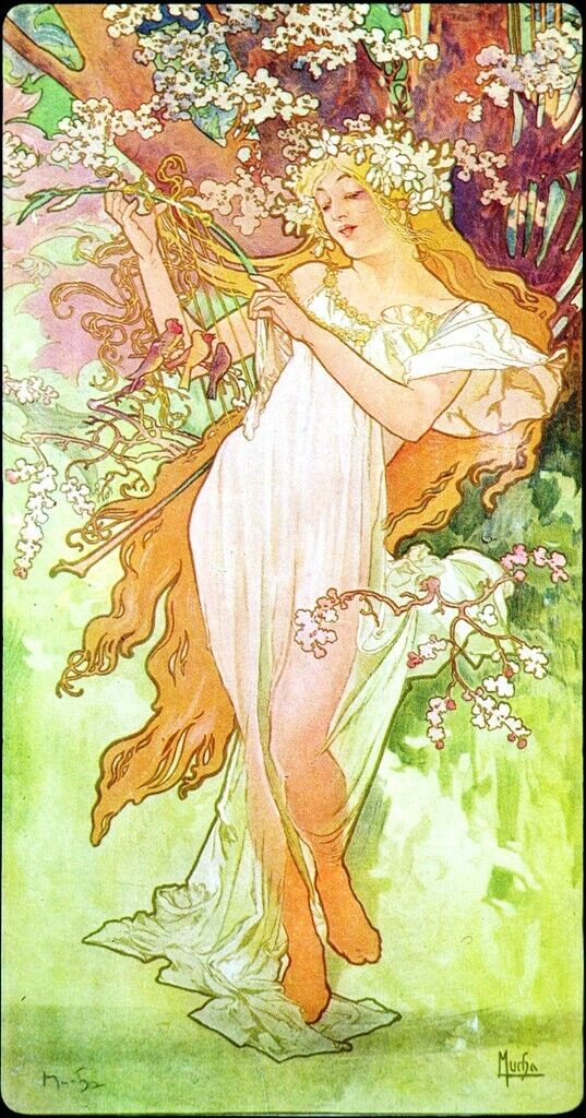 Bedroom design spring alphonse mucha art nouveau poster