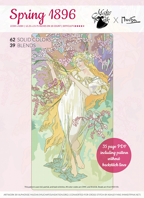 Spring seasons from alphonse mucha make it pink