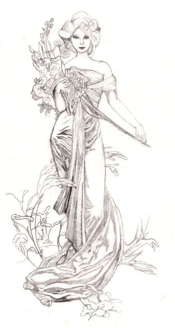 Alphonse mucha spring mucha art adult coloring designs alphonse mucha art