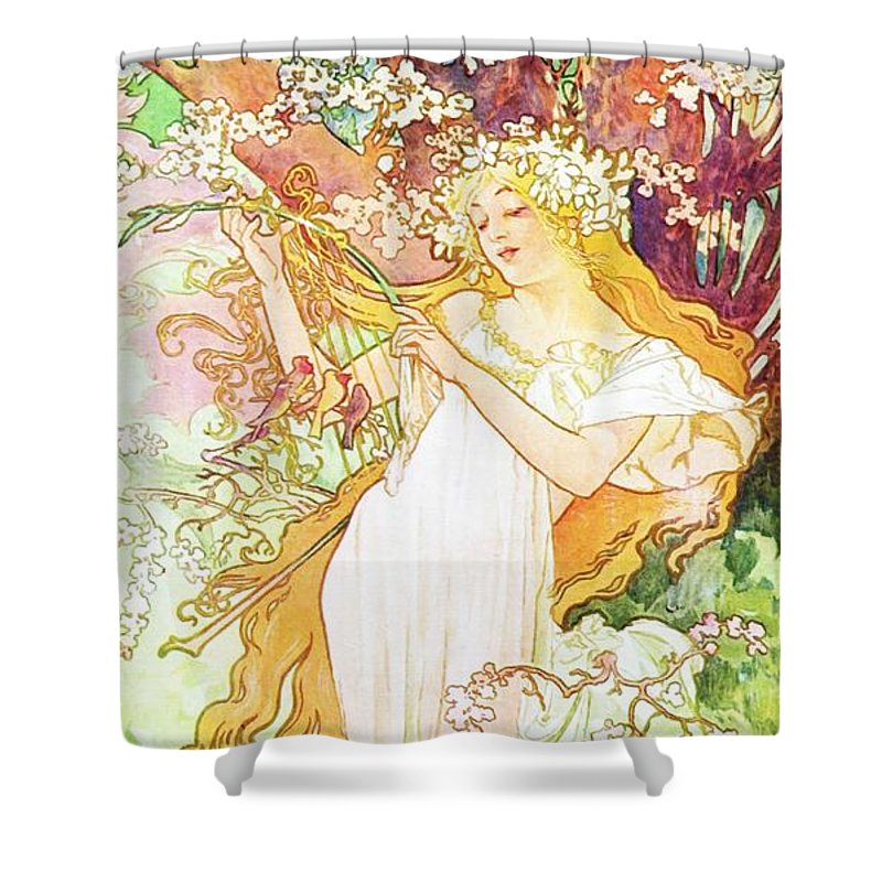 Spring shower curtain by alphonse mucha