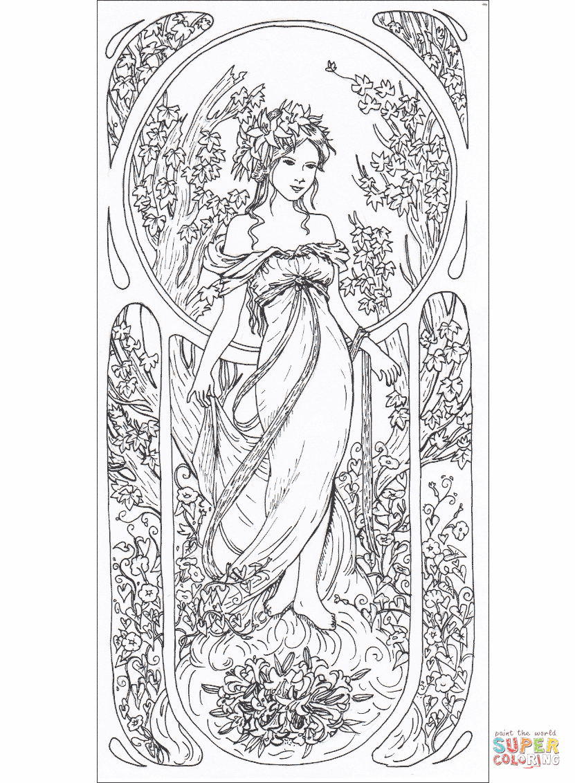 Tribute to alfons mucha coloring page free printable coloring pages