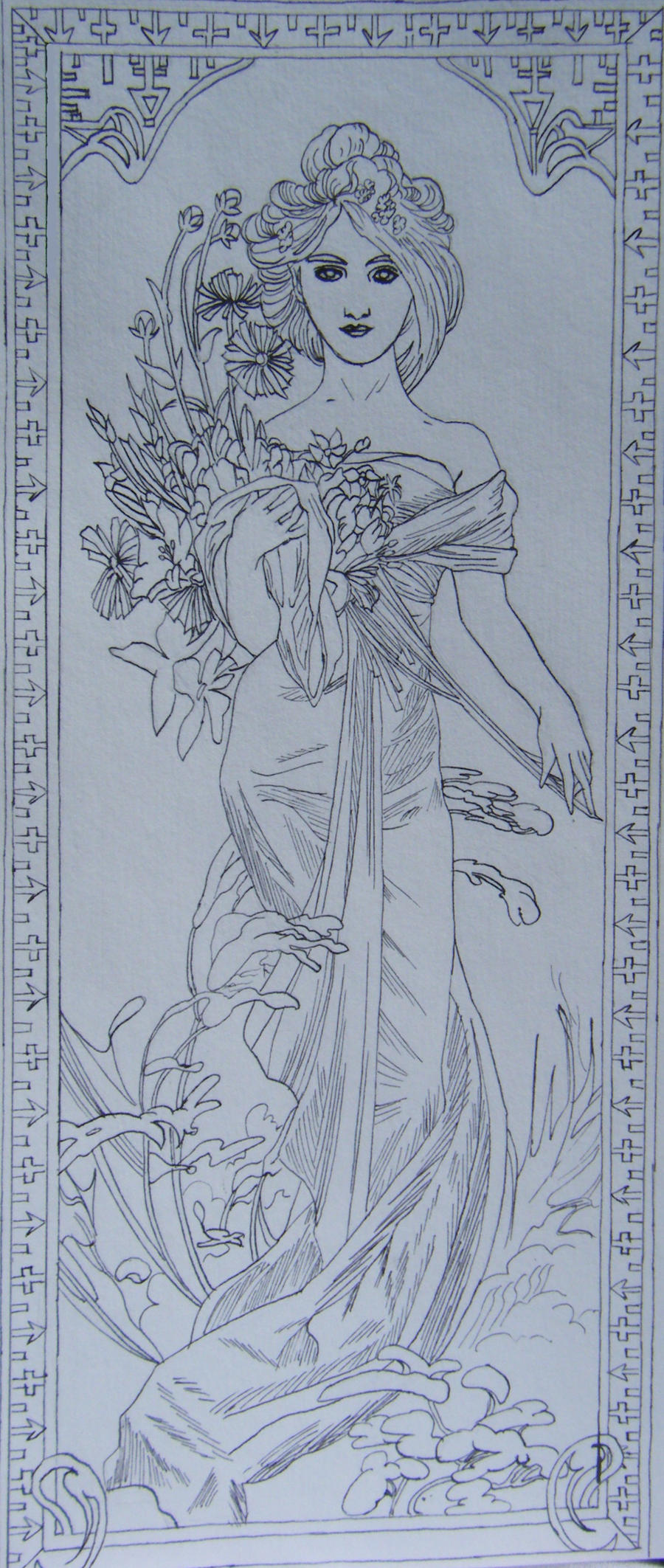 Mucha spring lineart by kairi on