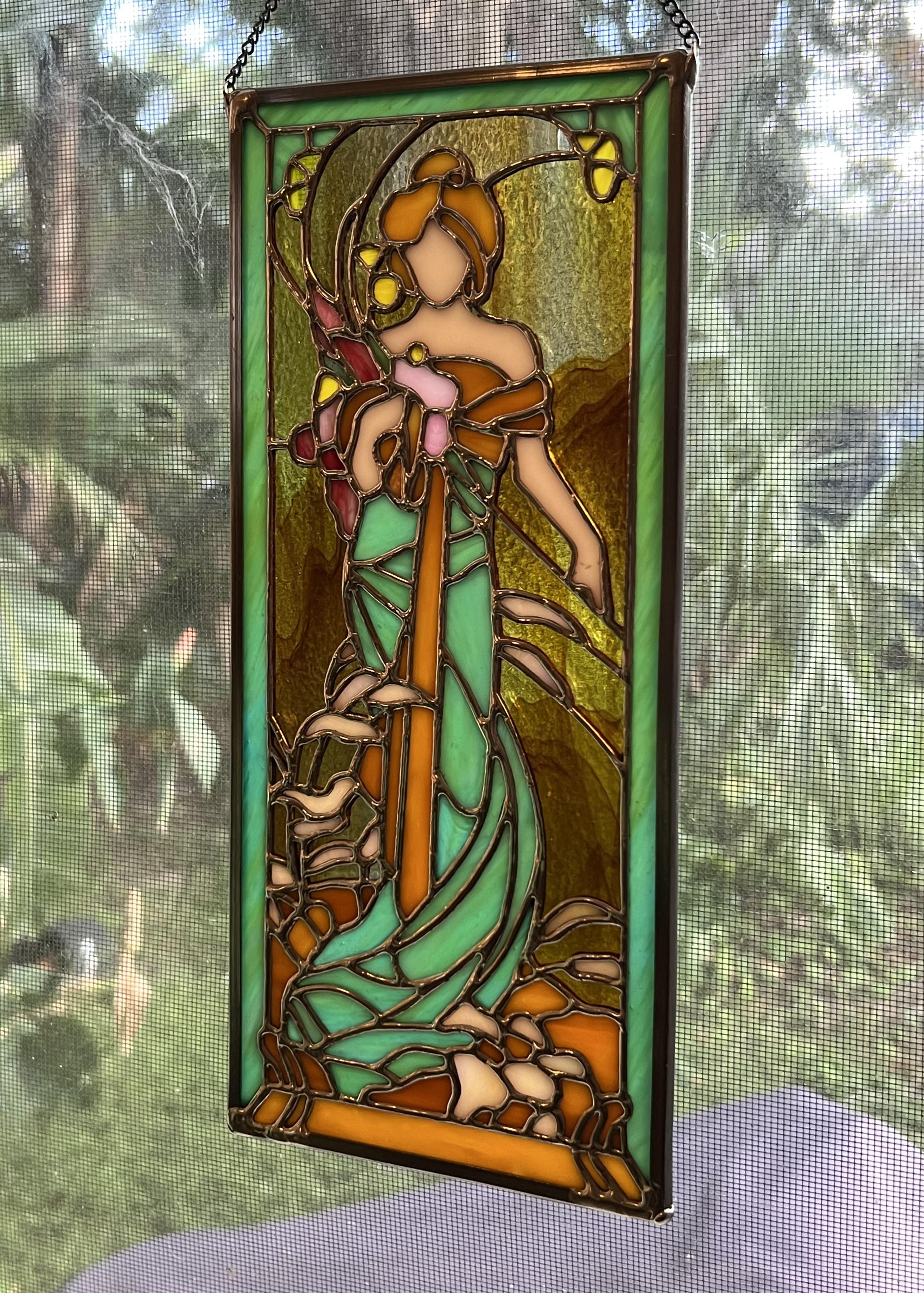 My interpretation of spring by alphonse mucha art nouveau style originally a print on silk rstainedglass