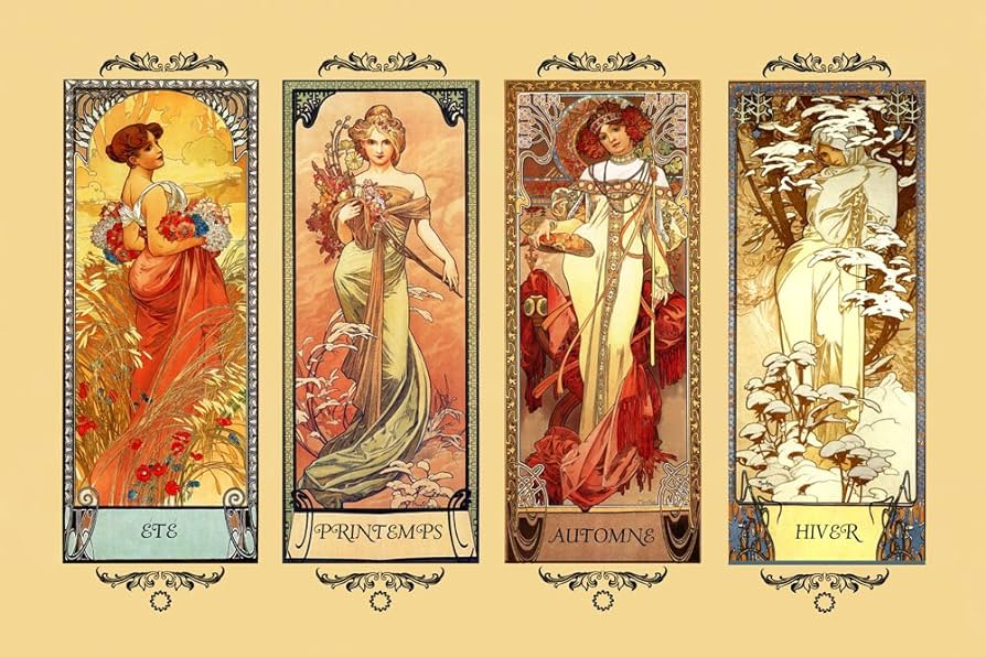 Four seasons winter spring summer autumn by alphonse mucha vintage poster repro x image size on matte paper posters prints