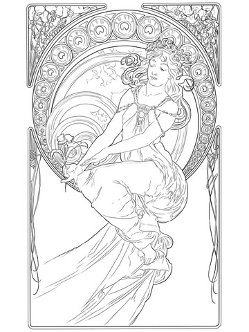 Painting by alphonse mucha coloring page free printable coloring pages