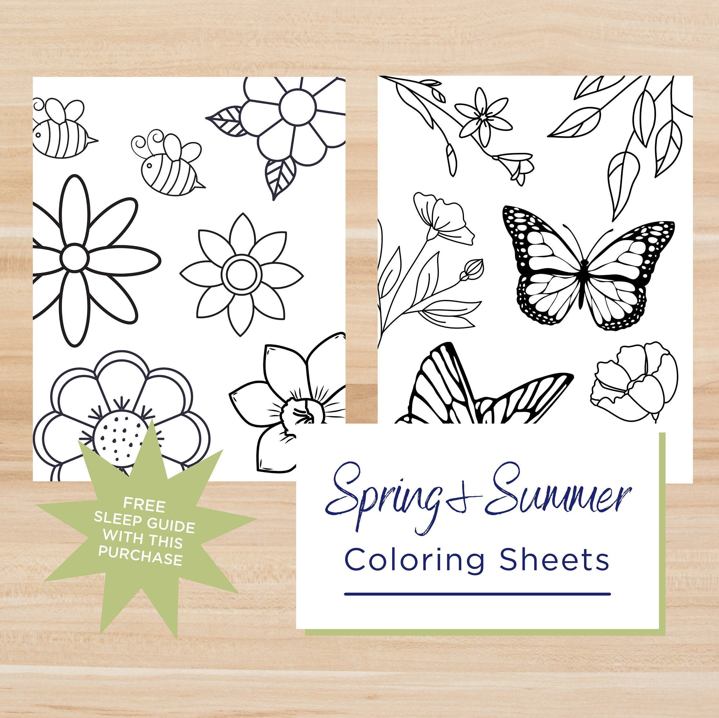 Spring flowers butterflies bees summer coloring sheets instant download
