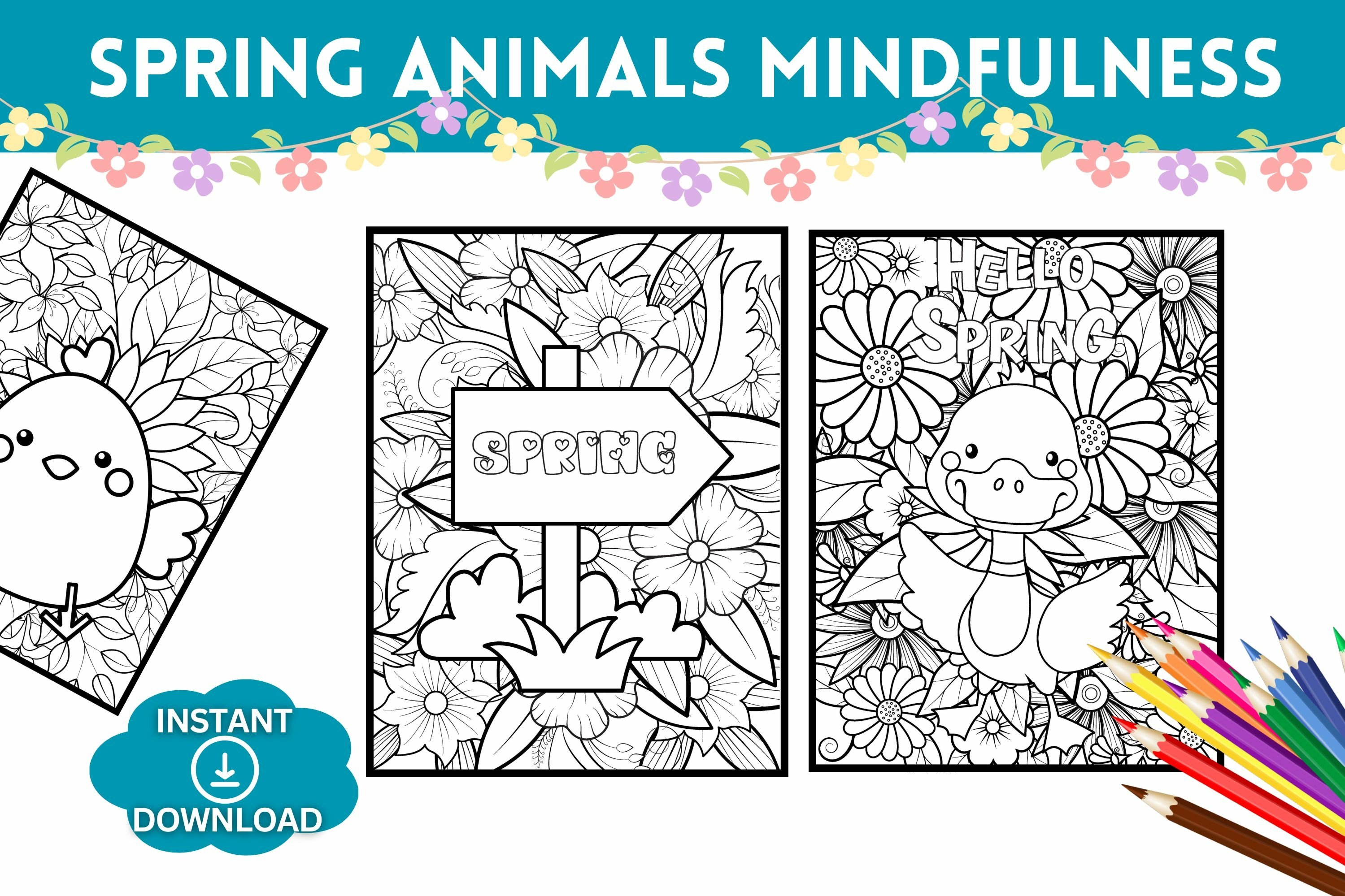 Spring animals mindfulness coloring pages