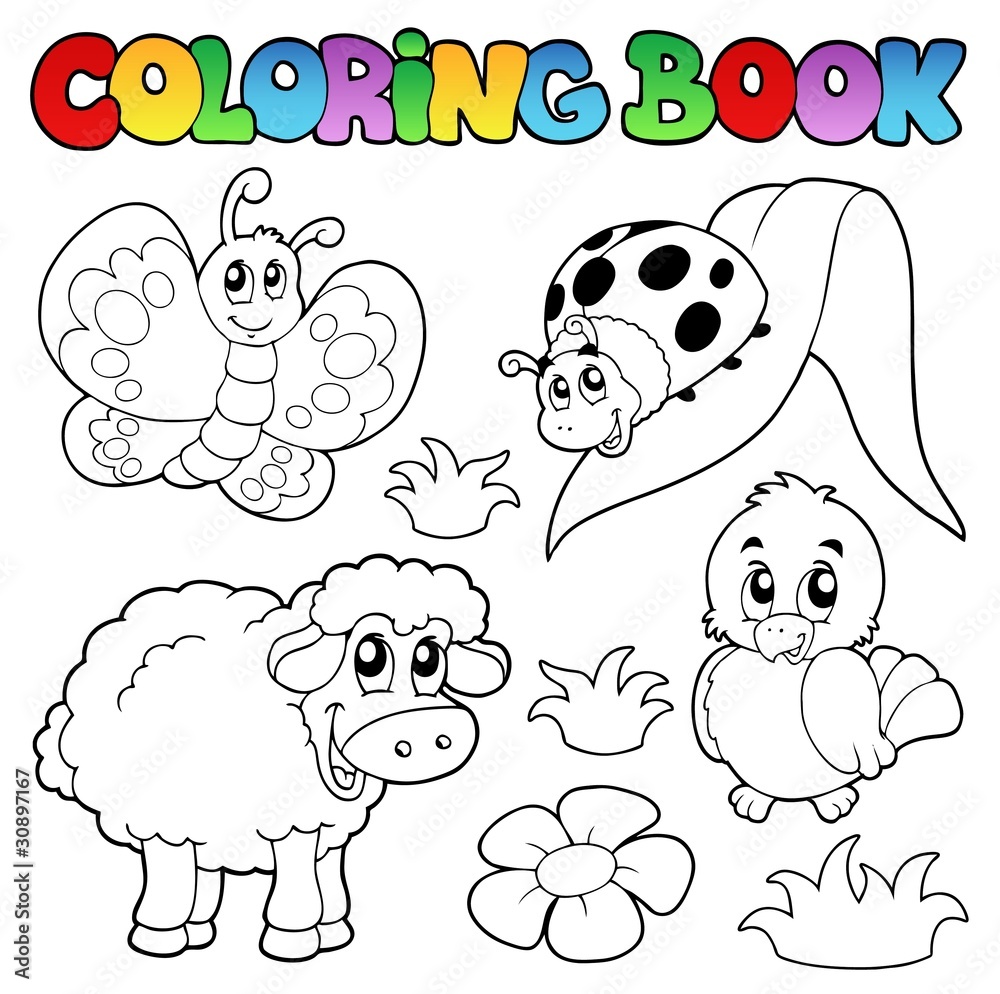 Coloring book with spring animals vector