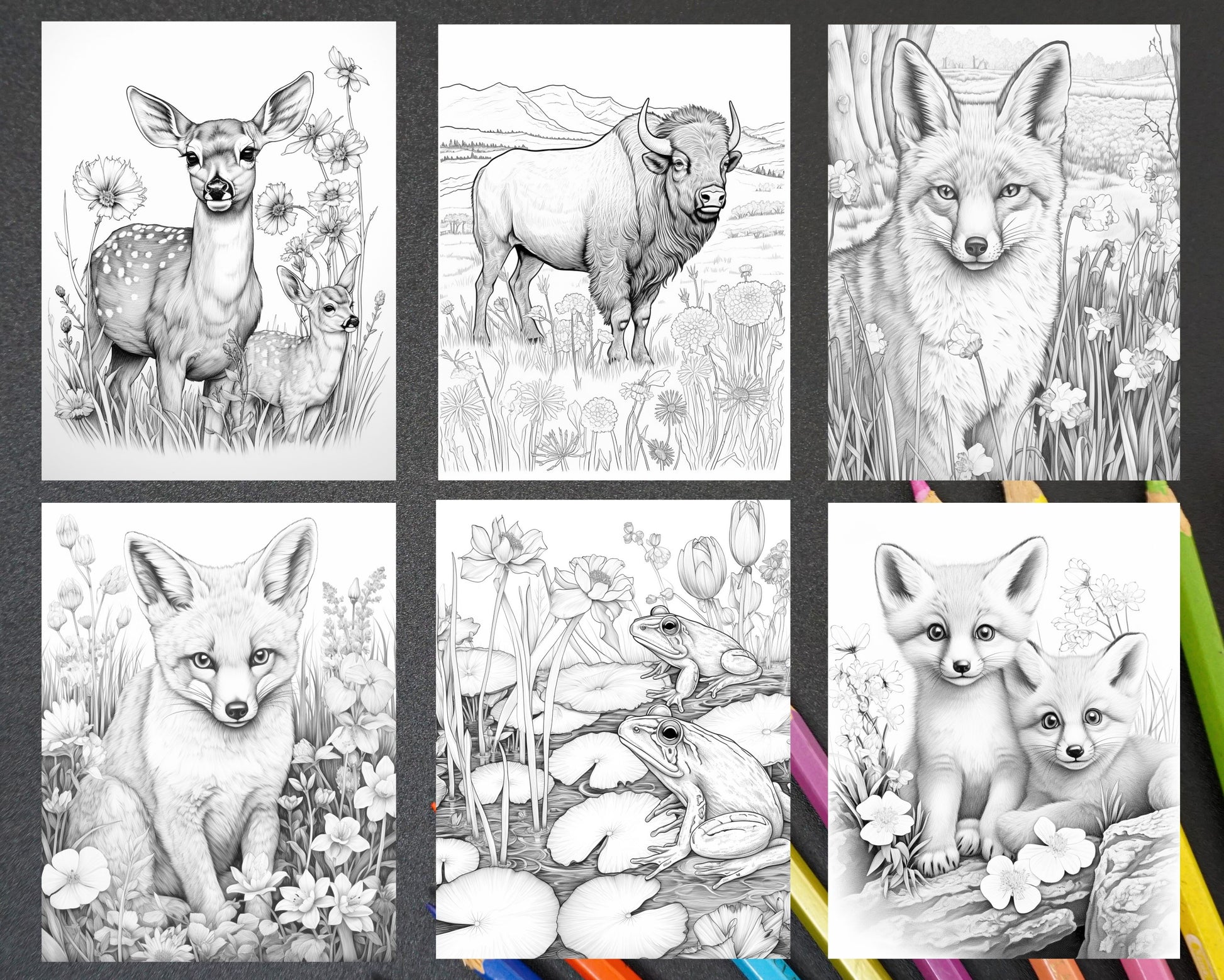Enchanting spring animals grayscale adult coloring pages printable â coloring