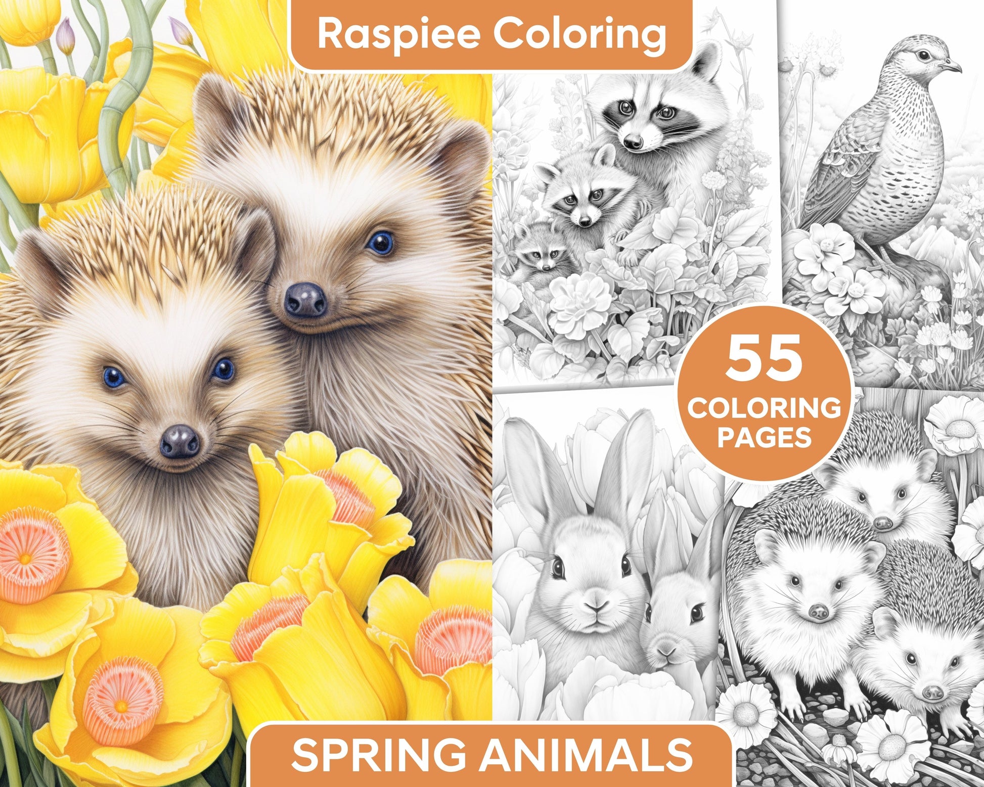 Enchanting spring animals grayscale adult coloring pages printable â coloring