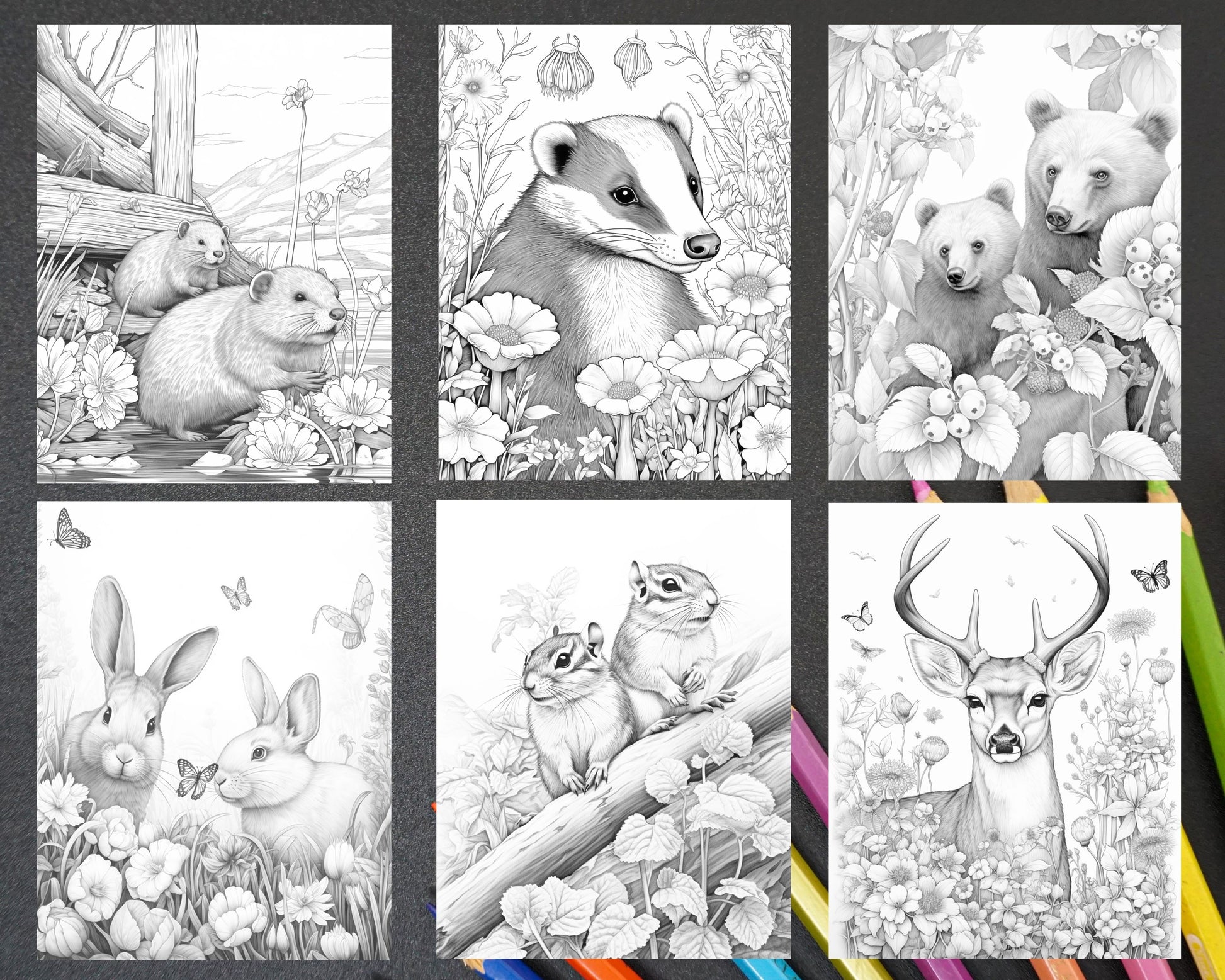 Enchanting spring animals grayscale adult coloring pages printable â coloring