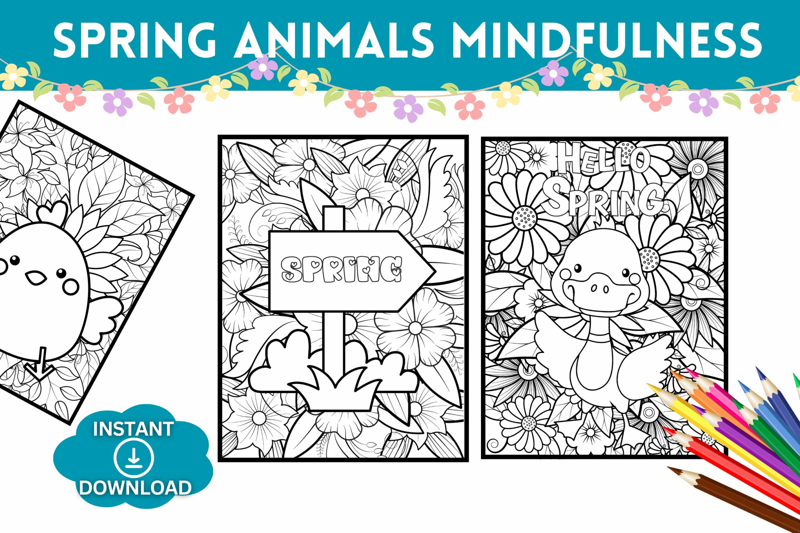 Spring animals mindfulness coloring pages made by teachers