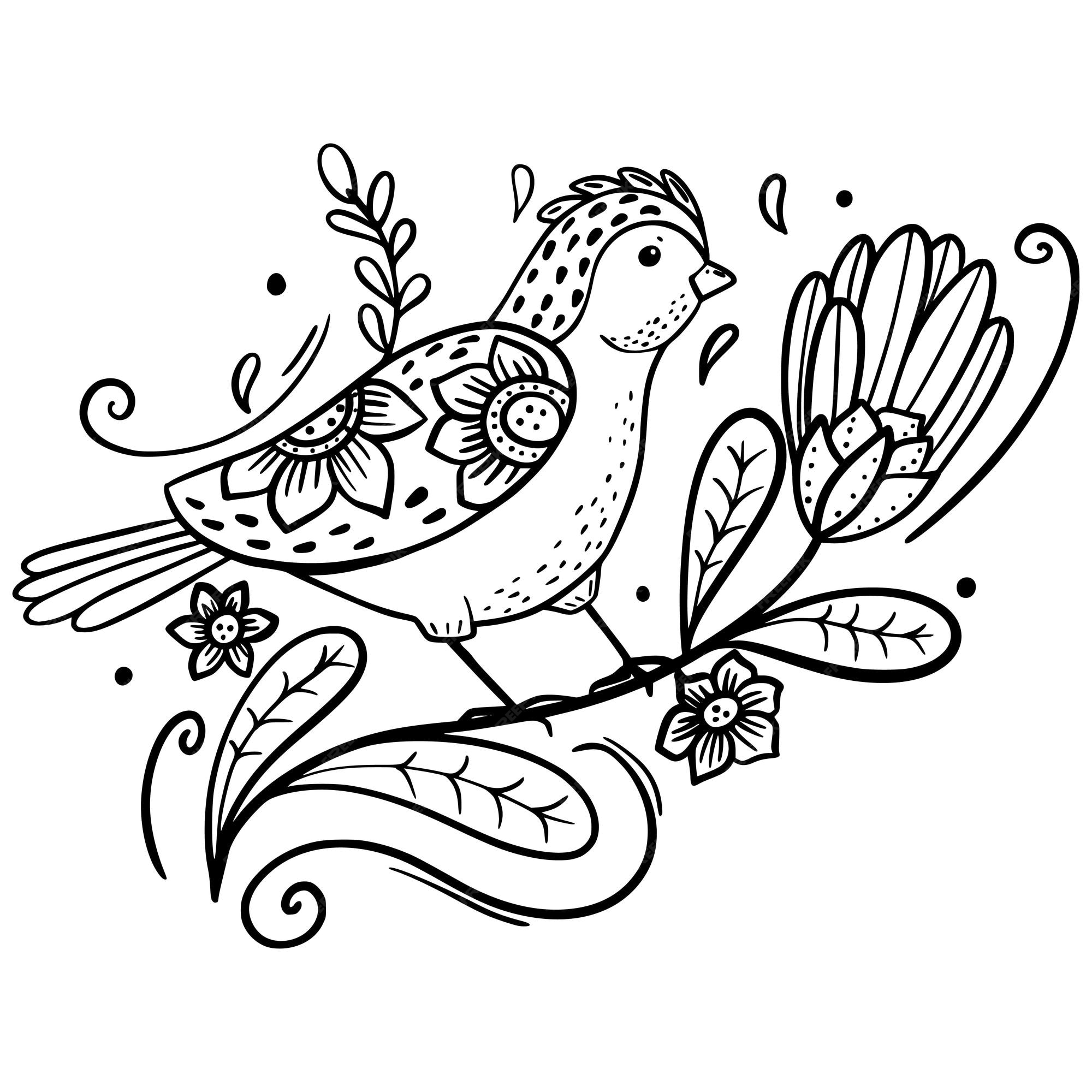 Premium vector bird spring bird coloring sketch hand drawing for your design