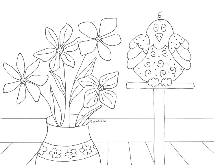 Folk art bird coloring page â wee folk art