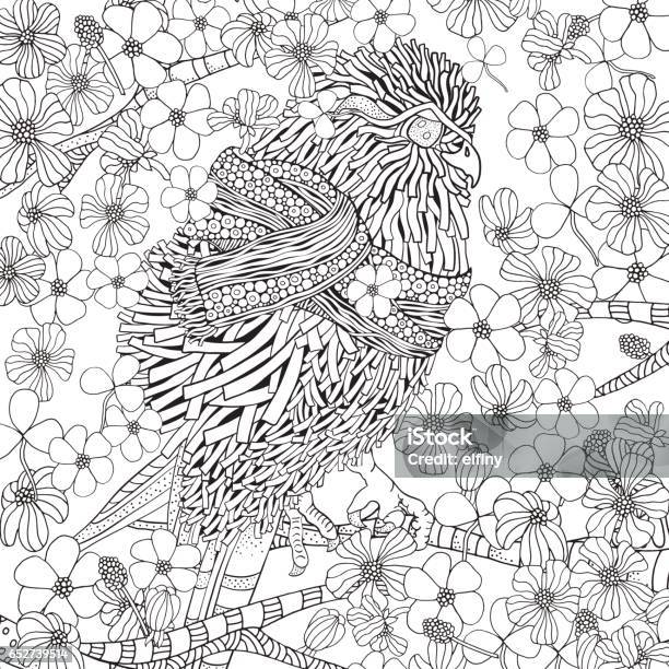 Cute spring bird coloring book stock illustration