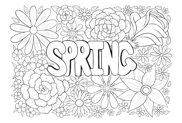 Premium vector spring floral pattern antistress coloring book page