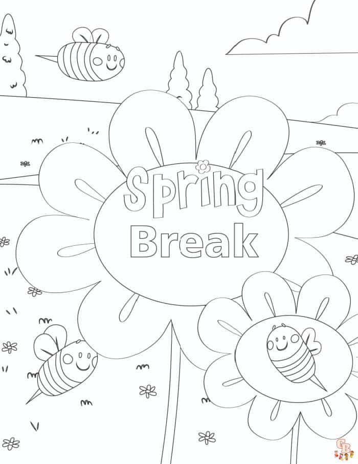 Spring break coloring pages utskrivbare gratis og enkle for barn