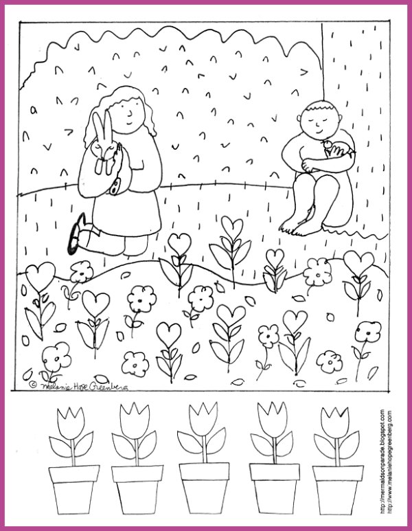Spring coloring page and rhyming activity