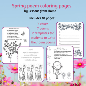 Spring poem coloring pages by lessons from home tpt