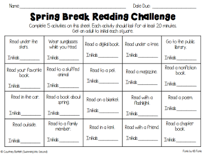Spring break reading challenge freebie