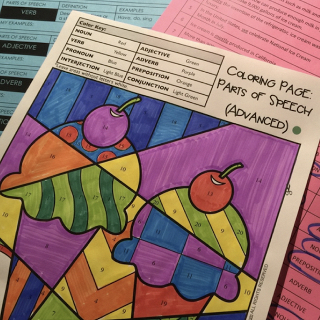 Parts of speech coloring pages
